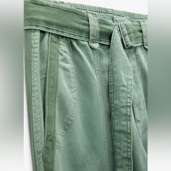 ZARA PAPERBACK PANTS WITH CONTRASTING BELT GREEN Sz L - Picture 8 of 16